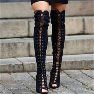 Lace up thigh high boots!
